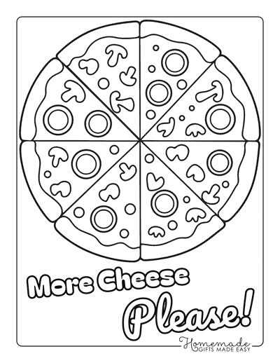 Pizza Coloring Pages Easy Whole Pizza With Mushroom and Onion