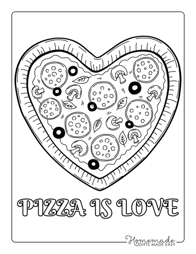 Pizza Coloring Pages Realistic Pizza Heart Shape for Adults