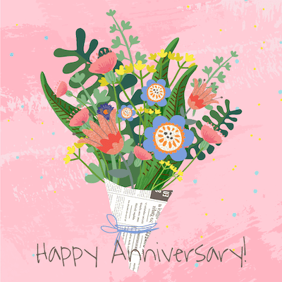 Printable Anniversary Cards Bouquet Flowers Newspaper