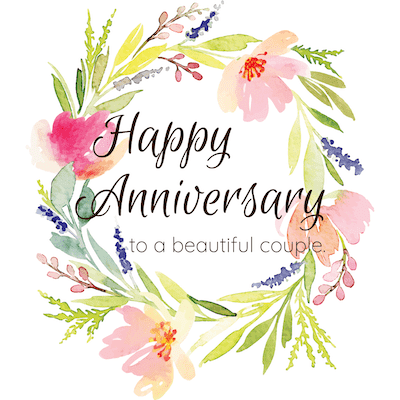 Printable Anniversary Cards Watercolor Wreath Beautiful Couple