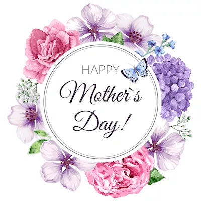 Printable Mothers Day Card 5x5 Purple Pink Flower Wreath