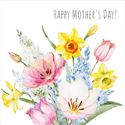 Printable Mothers Day Cards 5x5 Watercolor Bouquet Spring Flowers