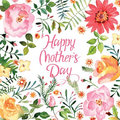 Printable Mothers Day Cards 5x5 Watercolor Flower Border