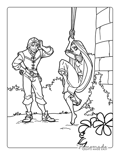 Rapunzel Coloring Pages Cute Easy Rapunzel Climbing Down Tower Coloring Page