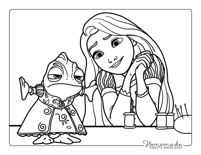 Rapunzel Coloring Pages Easy Cute Rapunzel and Pascal Wearing Dress