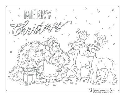 Santa Coloring Pages Father Christmas Feeding Reindeer Hay