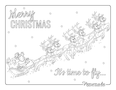 Santa Coloring Pages Father Christmas Reindeer Sleigh Flying