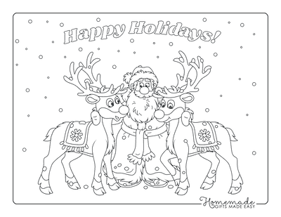 Santa Coloring Pages Father Christmas With 2 Reindeer