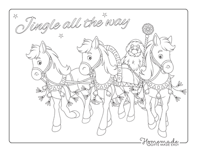Santa Coloring Pages Horses Pulling Sleigh
