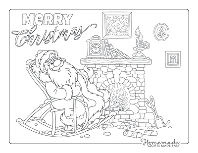 Santa Coloring Pages Santa in Rocking Chair by the Fire