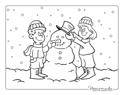 Snowman Coloring Pages Boy Girl Building Snowman Sketch