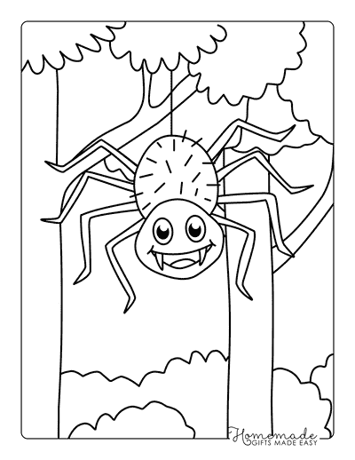 Spider Coloring Pages Cute Smiling Spider Hanging From Web