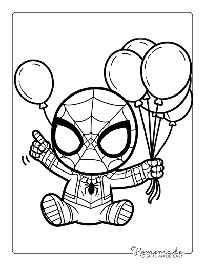 Spiderman Coloring Pages Cute Spiderman With Balloons