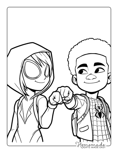 Spiderman Coloring Pages Miles Morales Gwen Fist Bump