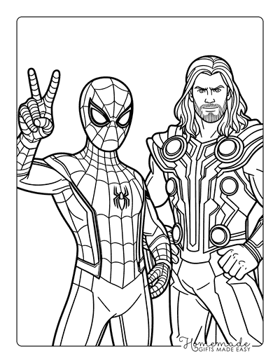Spiderman Coloring Pages Spiderman and Thor Posing