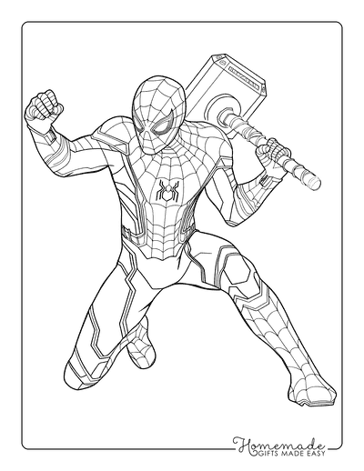 Spiderman Coloring Pages Spiderman Holding Mjolnir
