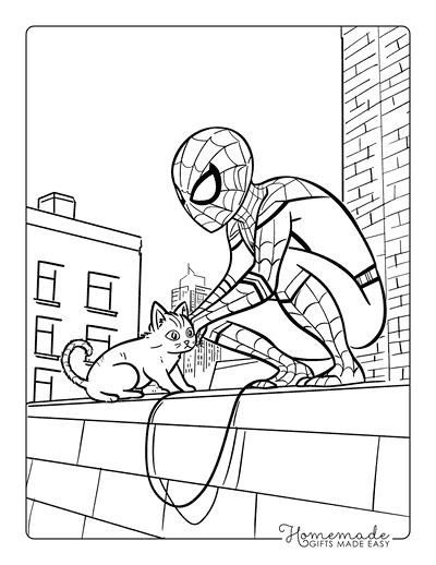 Spiderman Coloring Pages Spiderman Rescuing a Cat