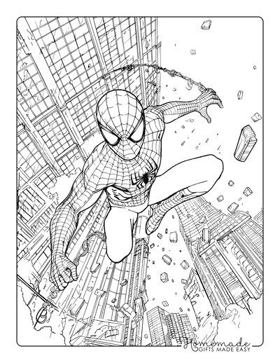 Spiderman Coloring Pages Spiderman Swinging Through Skyscrapers