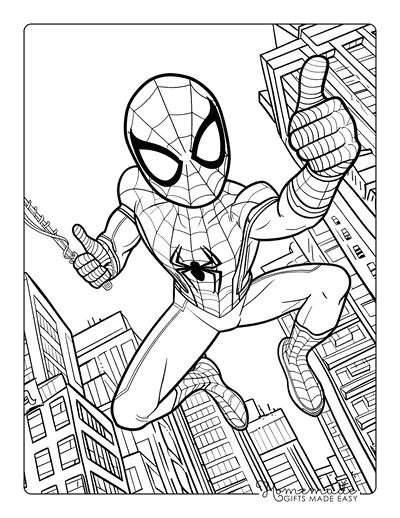 Spiderman Coloring Pages Spiderman Thumbs up Swinging
