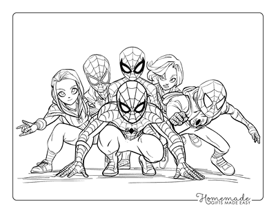 Spiderman Coloring Pages Spiderverse Characters Posing