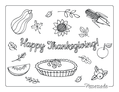 Thanksgiving Coloring Pages Happy Thanksgiving Pie Pumpkin Falling Leaves Fruit