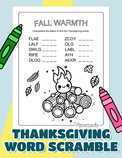 Thanksgiving Word Scramble