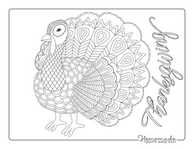 Turkey Coloring Pages Detailed Patterned Turkey for Adults to Color