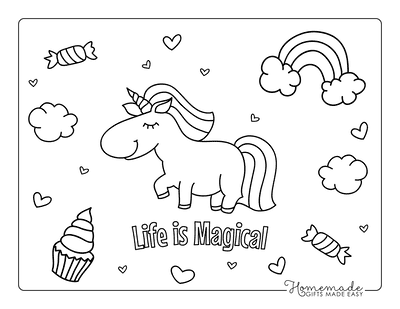 Unicorn Coloring Pages Cute Unicorn Cupcake Rainbows Hearts Candy