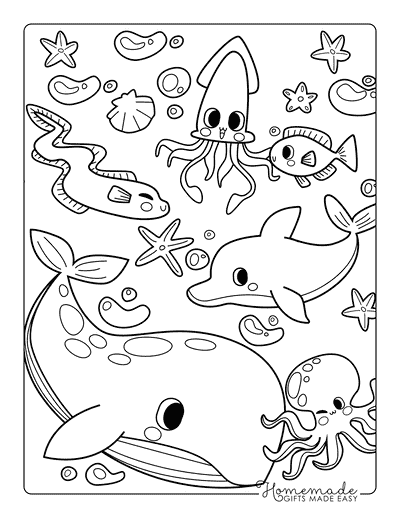 Whale Coloring Pages Easy Cute Under the Sea Friends and Whale