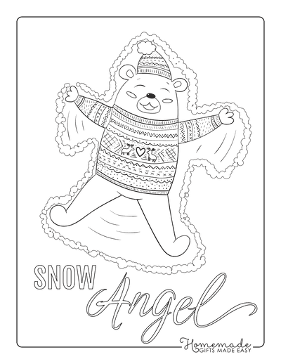 Winter Coloring Pages Bear Snow Angel