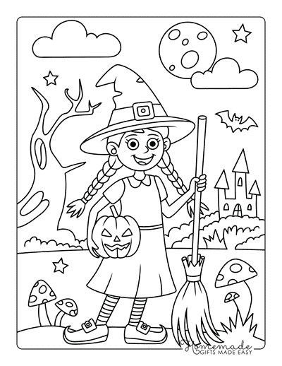 Witch Coloring Pages Easy Cute Witch Halloween Trick or Treating