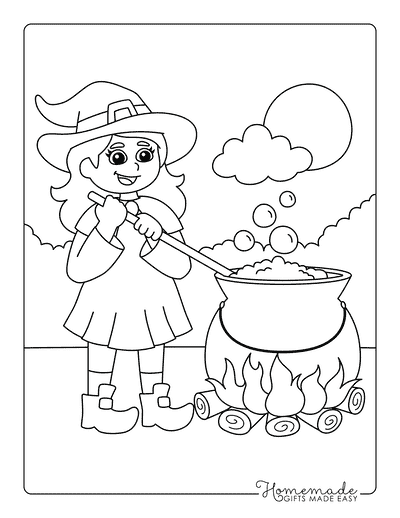 Witch Coloring Pages Easy Witch Brewing Potion for Kids