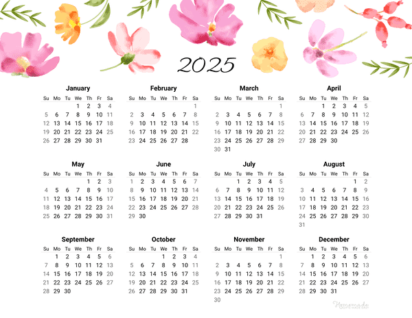 Free Printable Yearly Calendar for 2025 and Beyond