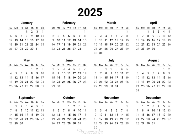 Free Yearly Calendar Printables for 2024, 2025, 2026 and beyond!