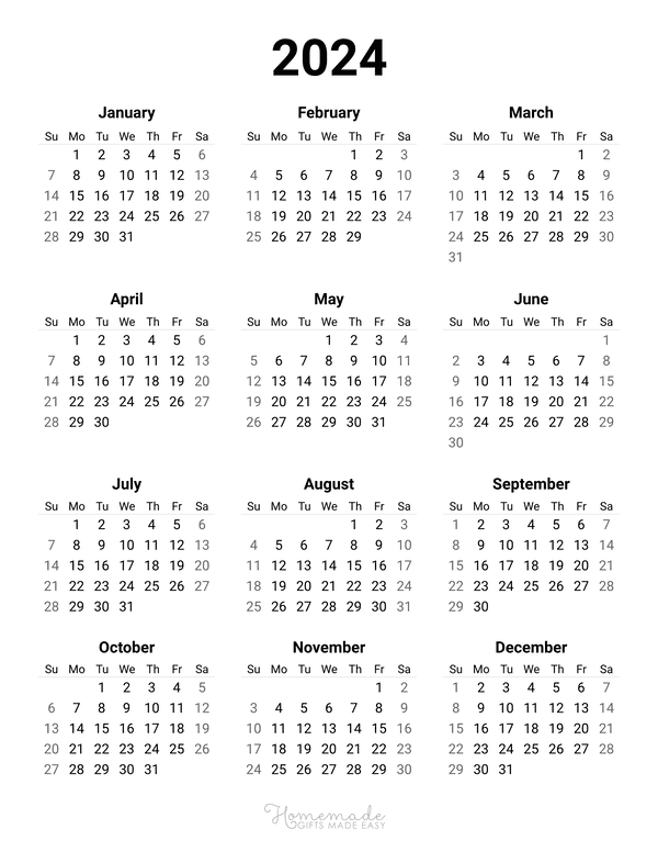 2024 Printable Cyearly Calendar Carla Cosette