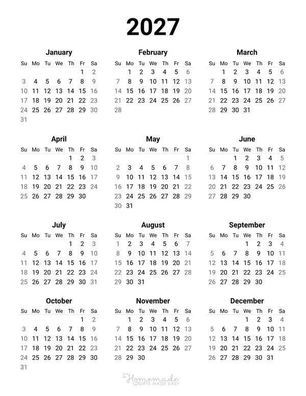 Free Printable Year Calendar Free Printable Year Calendar