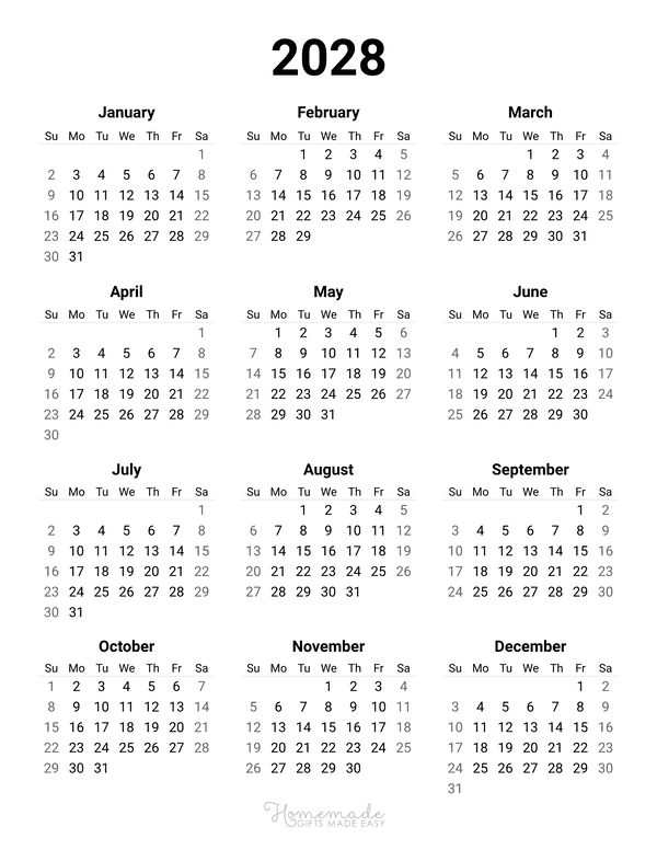 Free Yearly Calendar Printables for 2024, 2025, 2026 and beyond!
